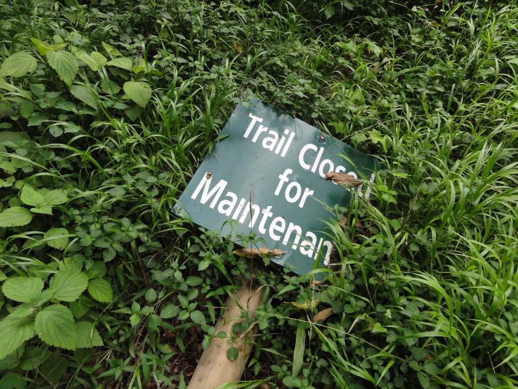 A sign that we should probably have seen before we walked the trail!