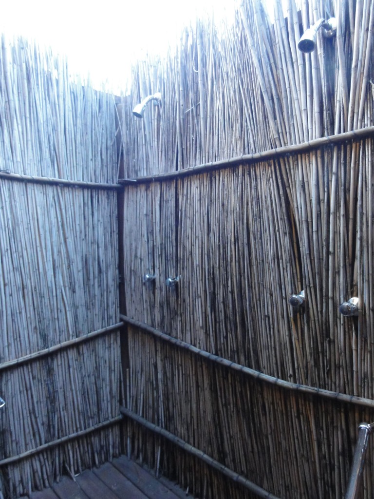 Outdoor showers in our luxury tent