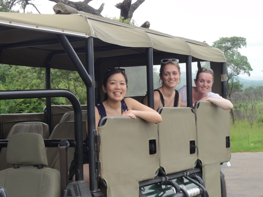 Kat, Hannah and Shammy in our game drive vehicle