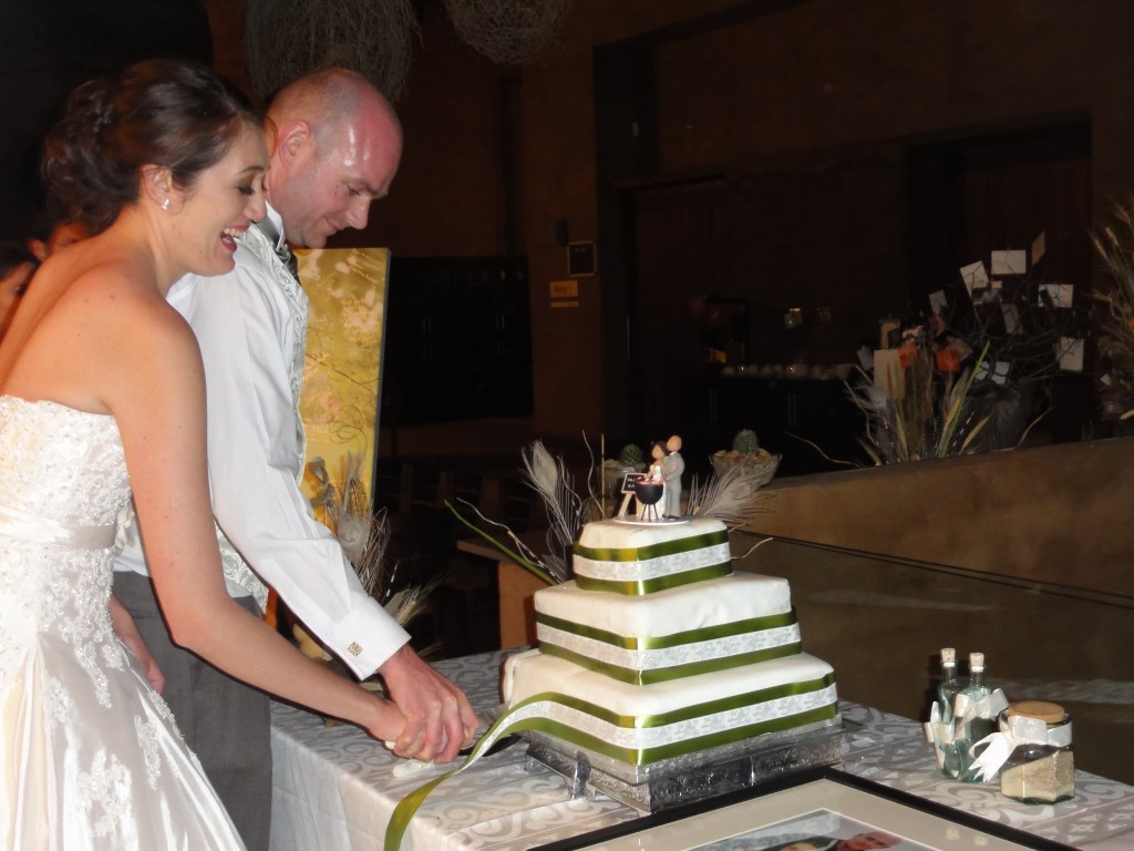Matt and Lita cutting the cake