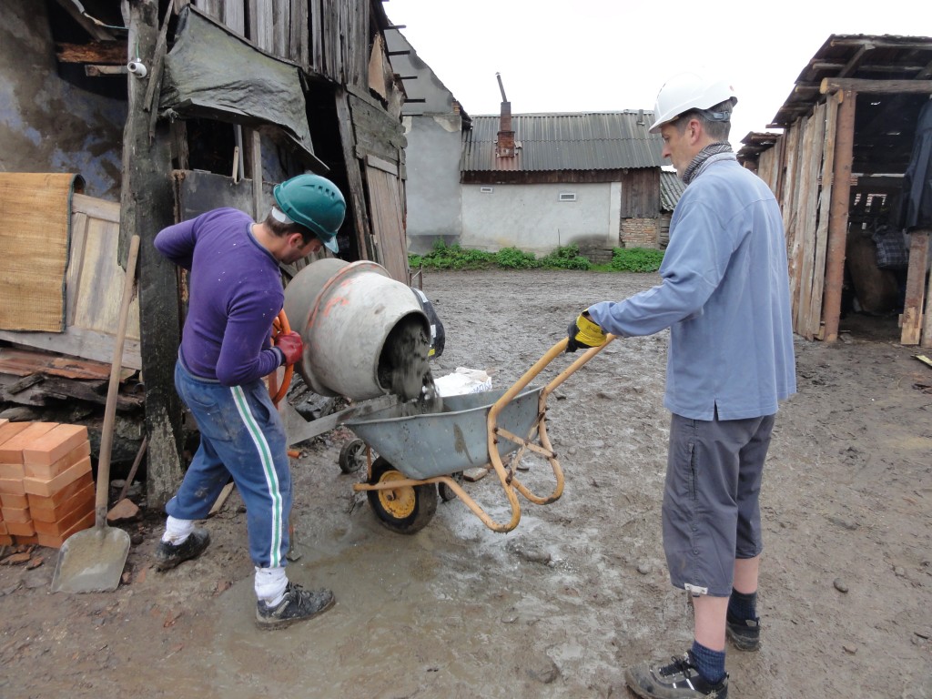 Ady and Martin mixing cement