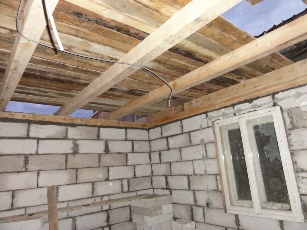 View of the roof boards from inside