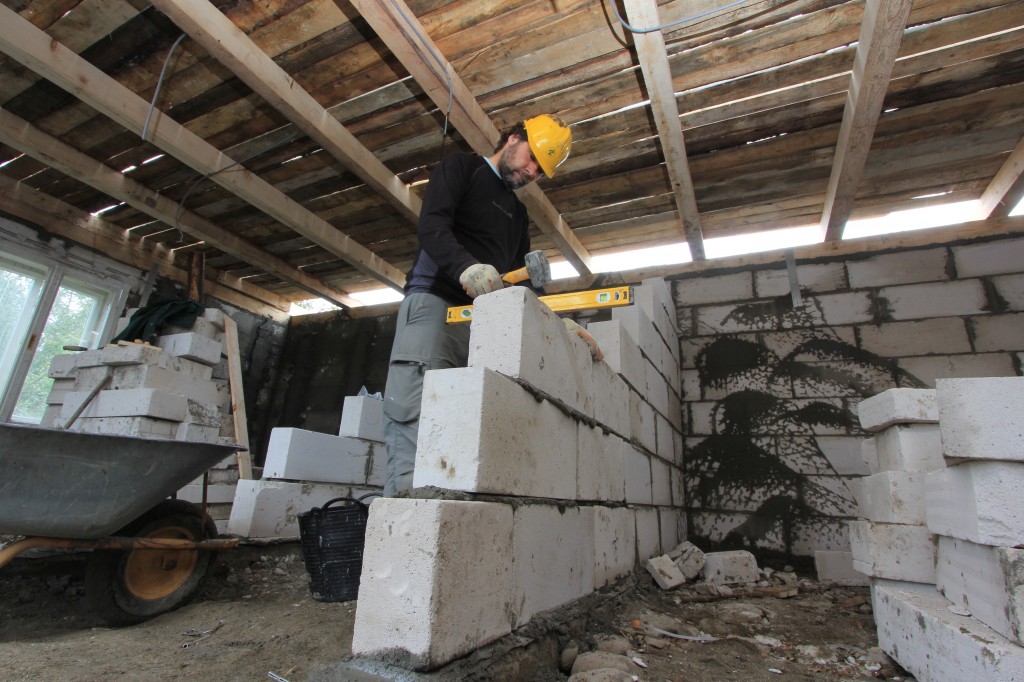 Stuart finishing the internal walls